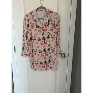Snuggle Bums Womens XS Pajama Top Long Sleeve Button Up Christmas Print